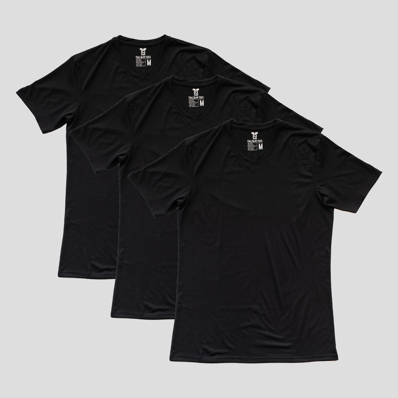 3 Pack - Black V-Neck Shirt for Tall Slim Men