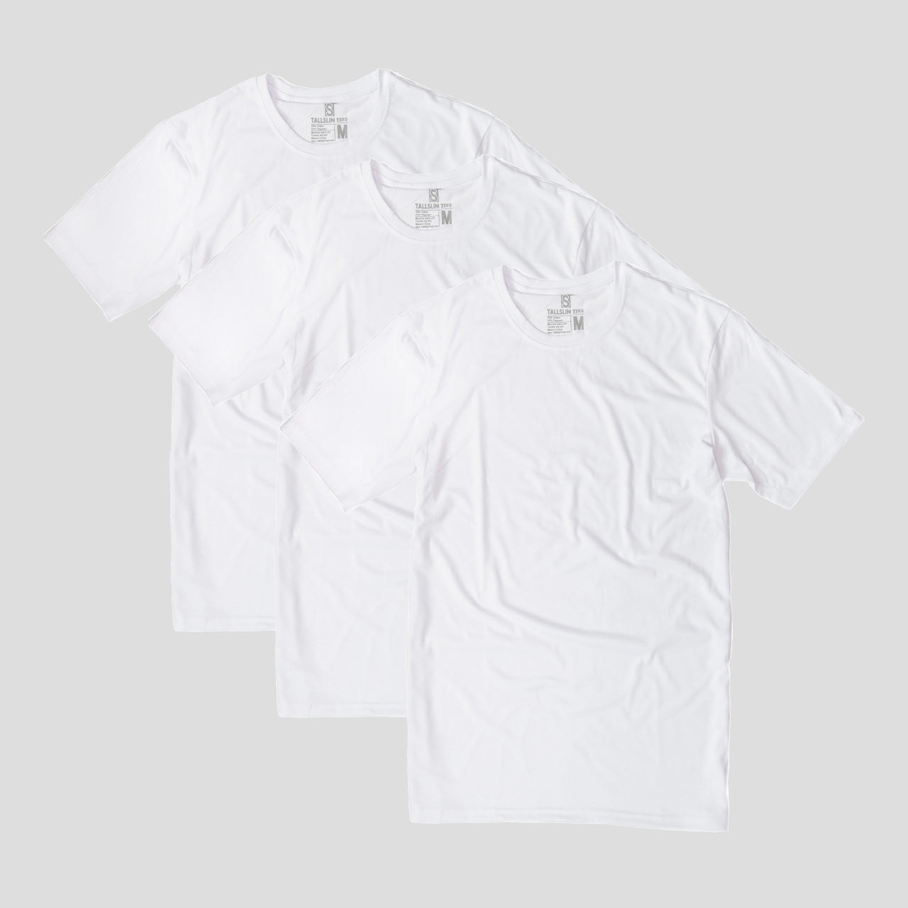 3 Pack - White Crew Neck Shirt for Tall Slim Men