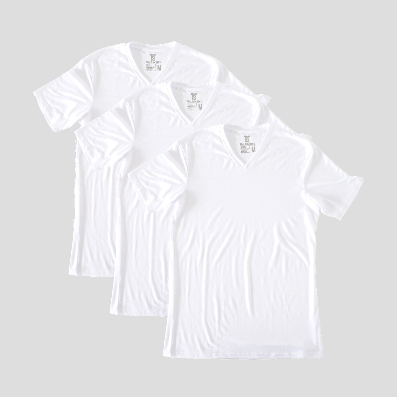 3 Pack - White V-Neck Shirt for Tall Slim Men