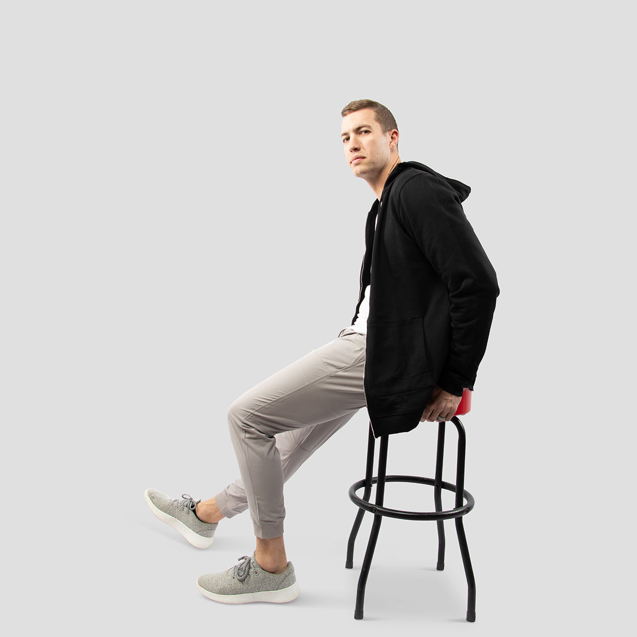 Black Zip Up Hoodie for Tall Slim Men