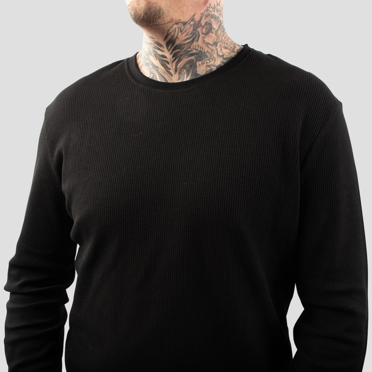Black Waffle Knit Thermal Long Sleeve shirt for tall man