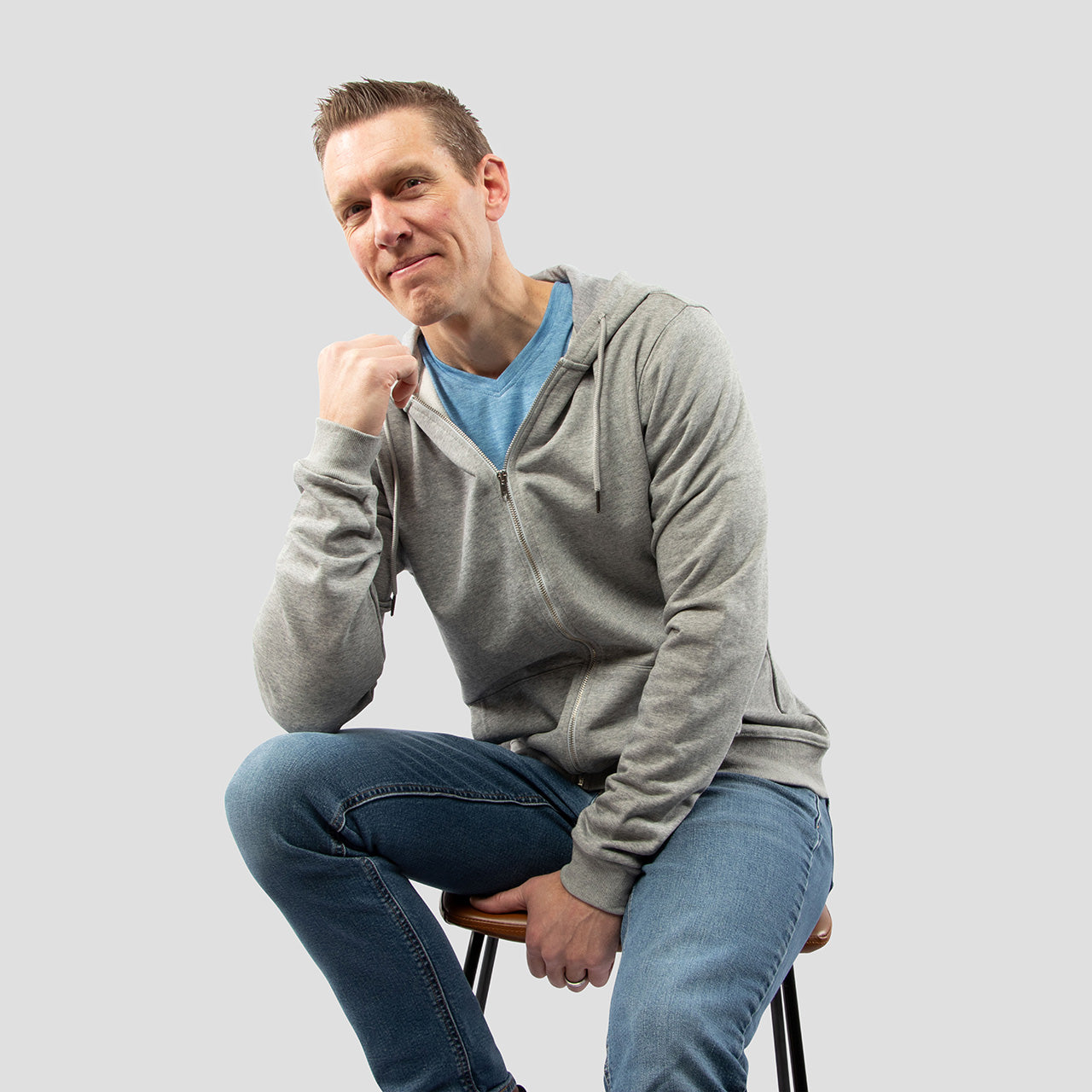 Light Gray Zip Up Hoodie for Tall Slim Men