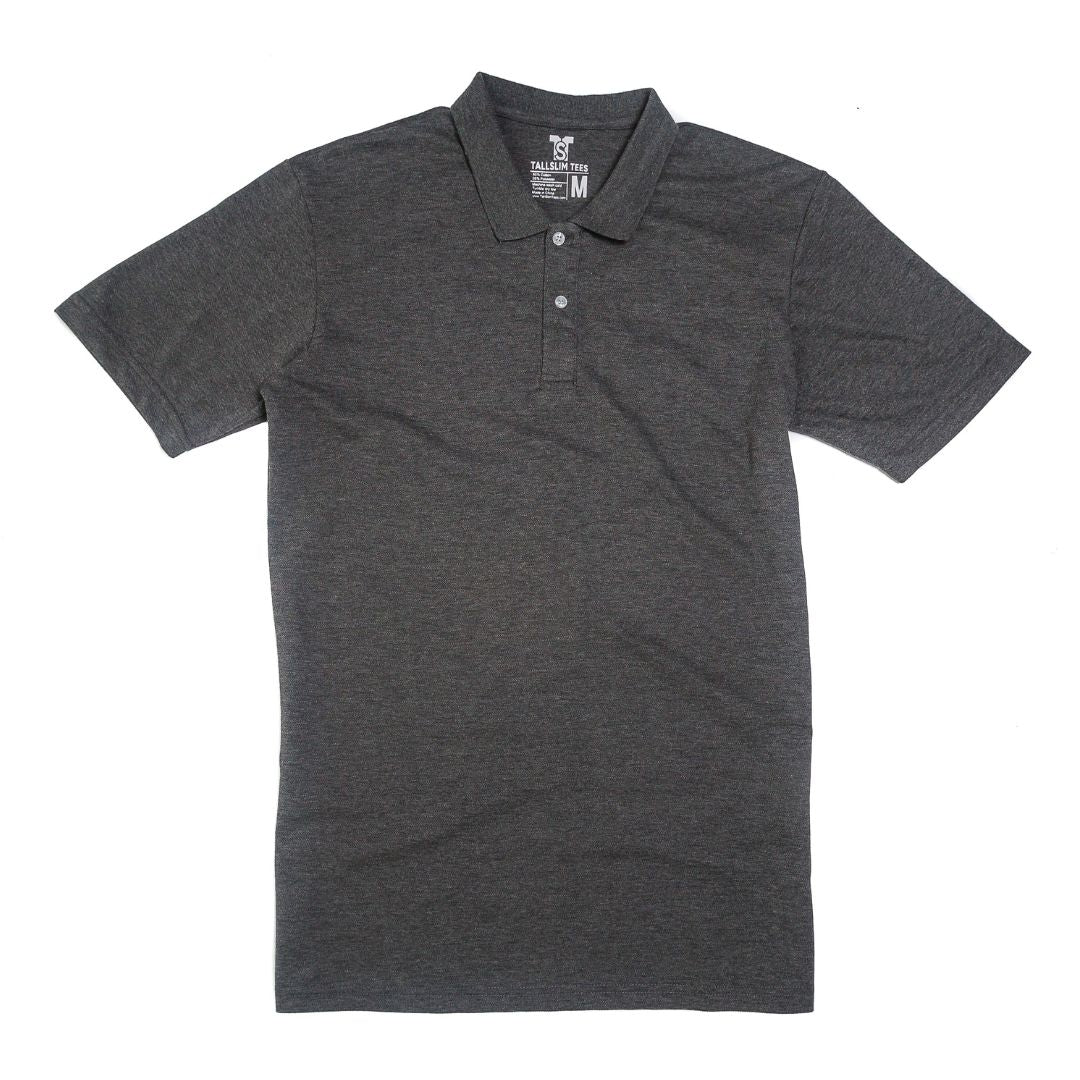 Dark Gray Pique Polo Shirt For Tall Slim Men