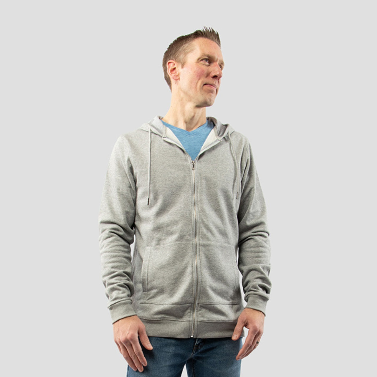 Light Gray Zip Up Hoodie for Tall Slim Men
