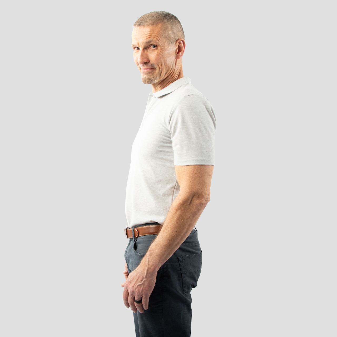 Light Gray Pique Polo Shirt For Tall Slim Men