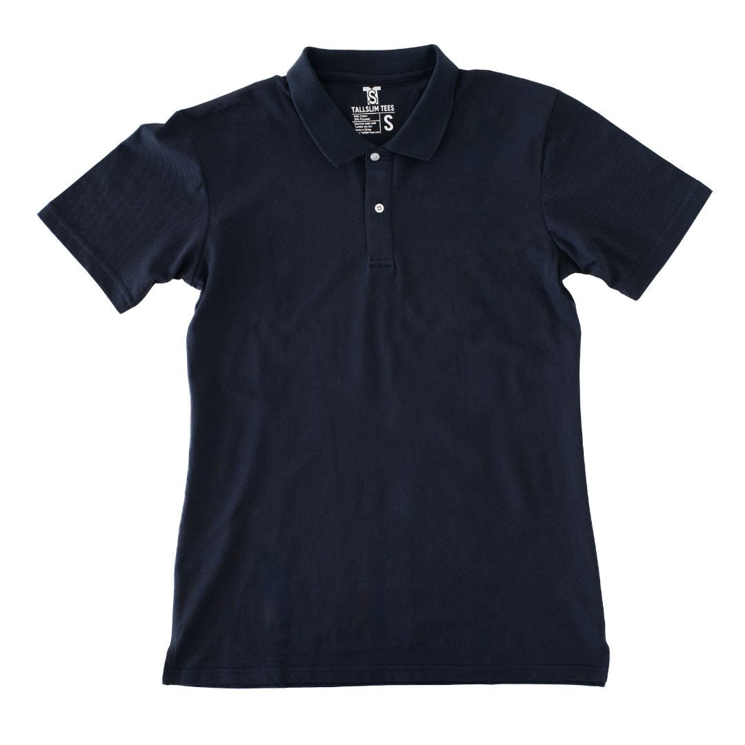 Navy Pique Polo Shirt For Tall Slim Men