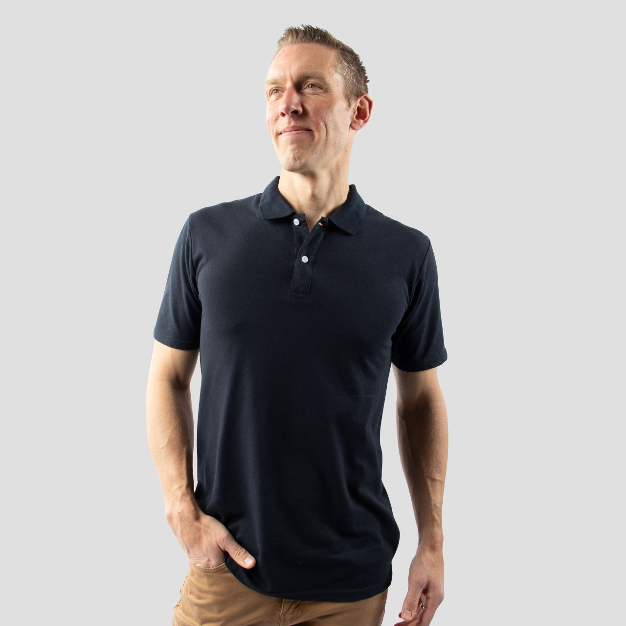 Navy Pique Polo Shirt For Tall Slim Men