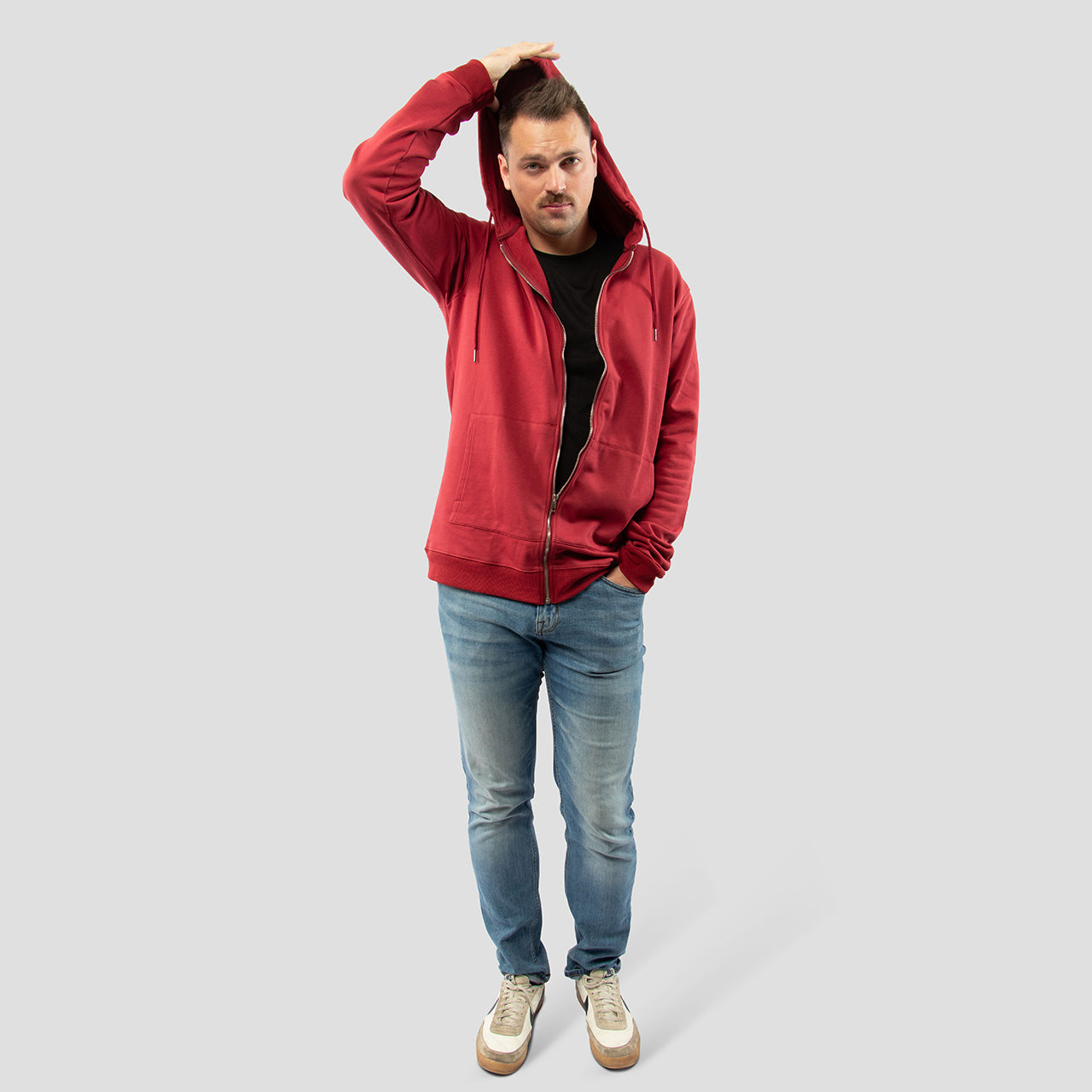 Red Zip Up Hoodie for Tall Slim Men