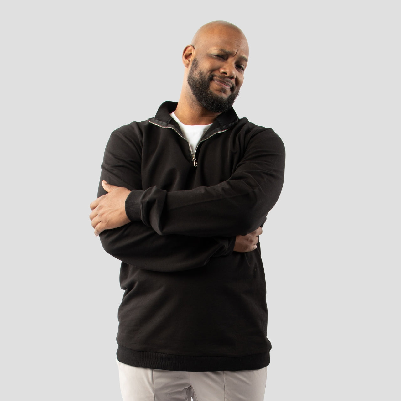 Black Quarter Zip Jacket for Tall Slim Men