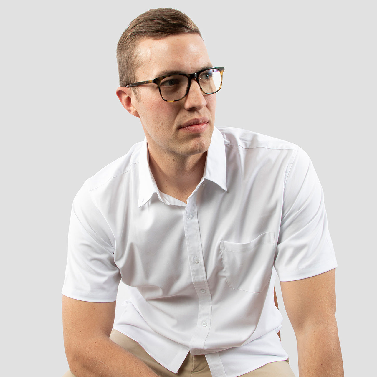 White Casual Button Up Shirt for Tall Slim Men