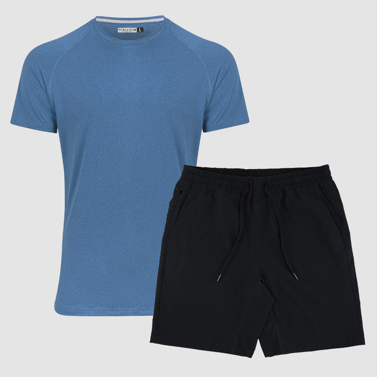 Blue Athletic Shirt and Black Athletic Shorts for Tall and Slim Men