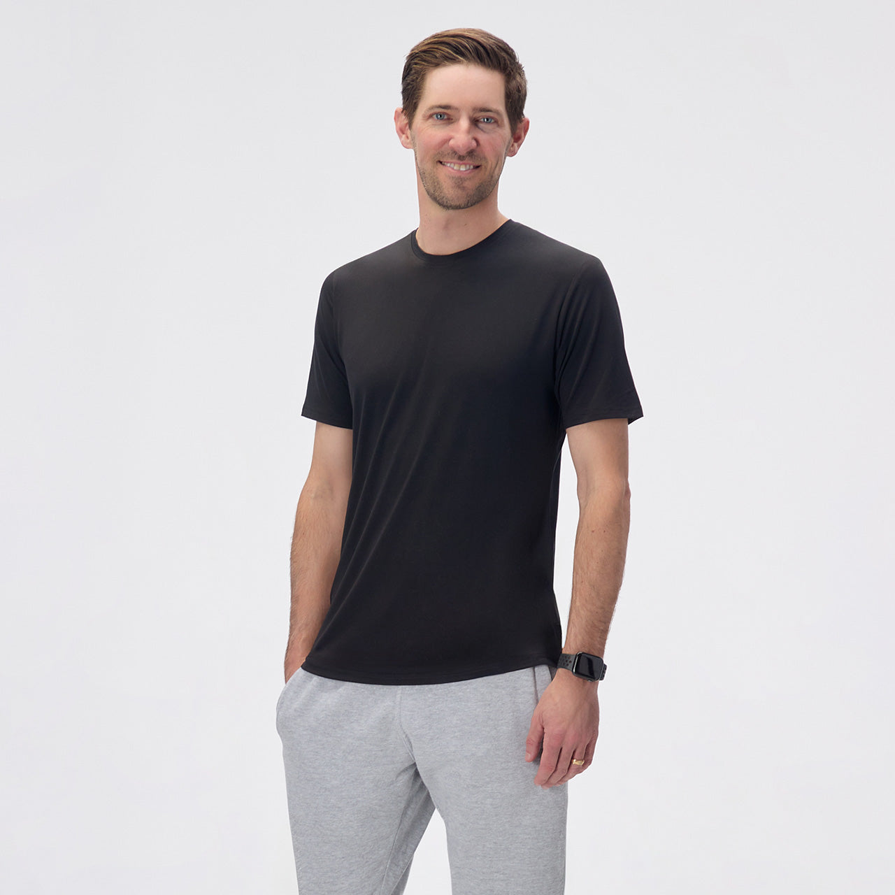 Black Bamboo Blend Crew Neck Shirt for Tall Slim Men