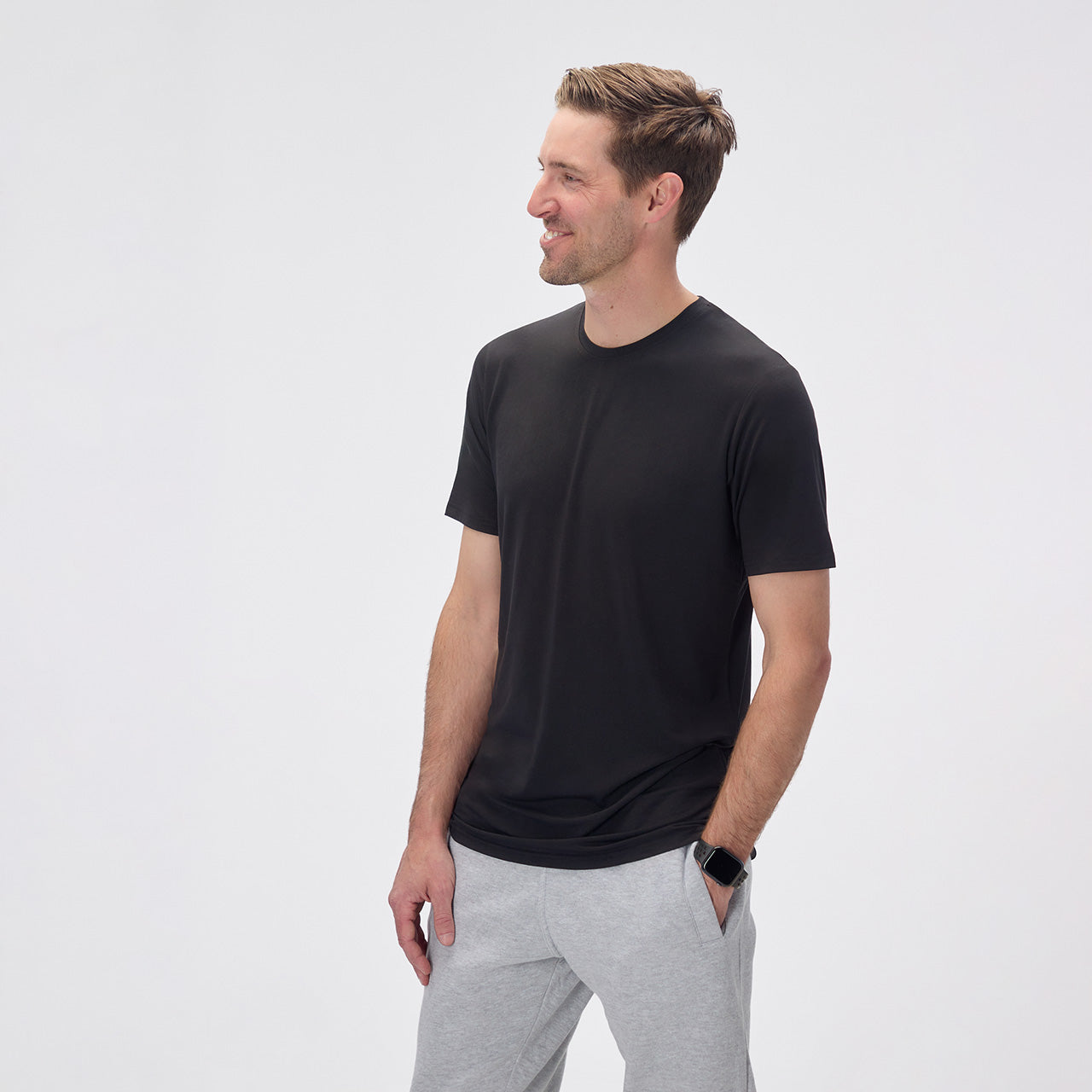 Black Bamboo Blend Crew Neck Shirt for Tall Slim Men
