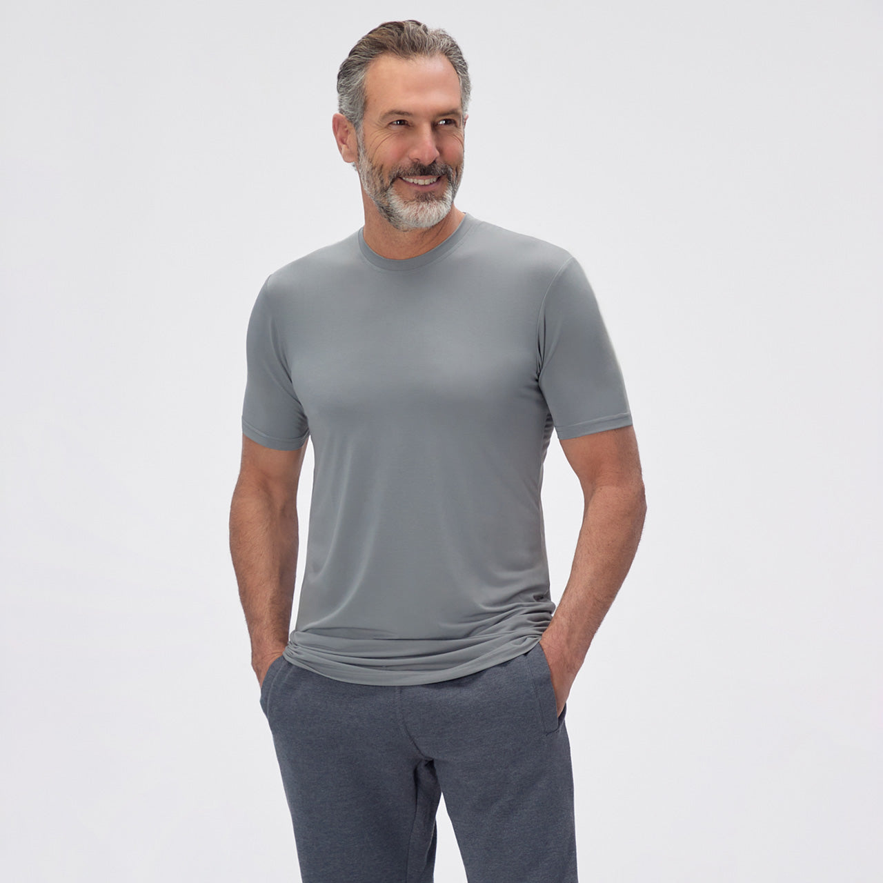 Gray Bamboo Blend Crew Neck Shirt for Tall Slim Men