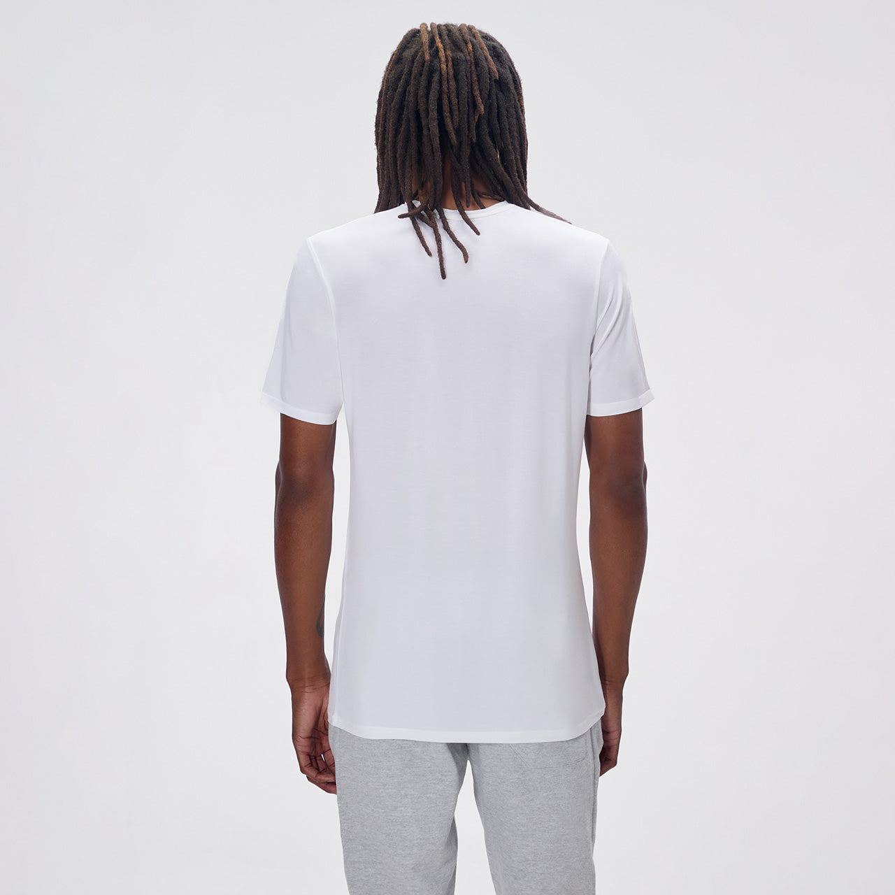 White Bamboo Blend Crew Neck Shirt for Tall Slim Men