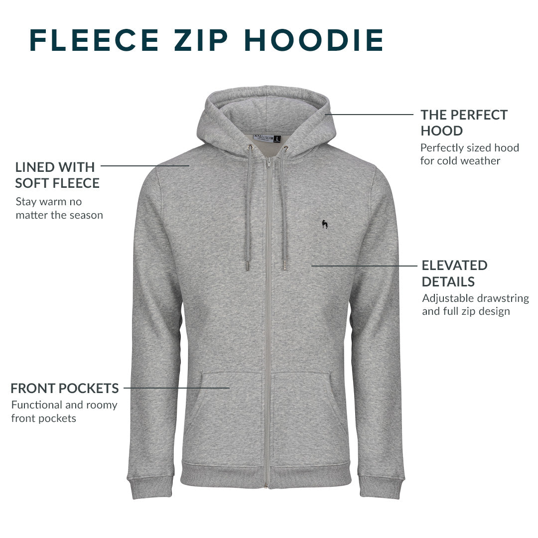 Midweight Fleece Full Zip Hoodie - Gray