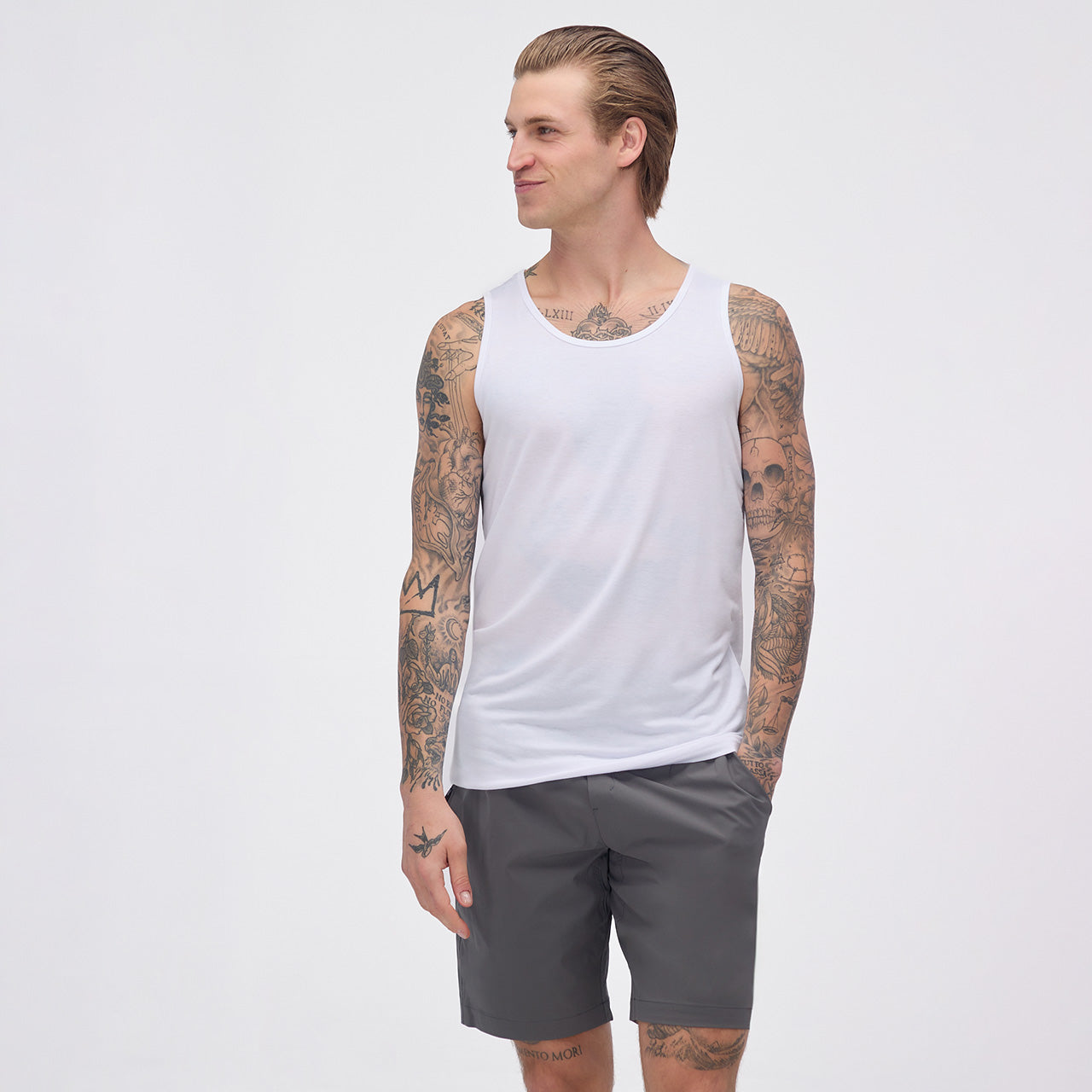 White Gray Tank Top For Tall Slim Men