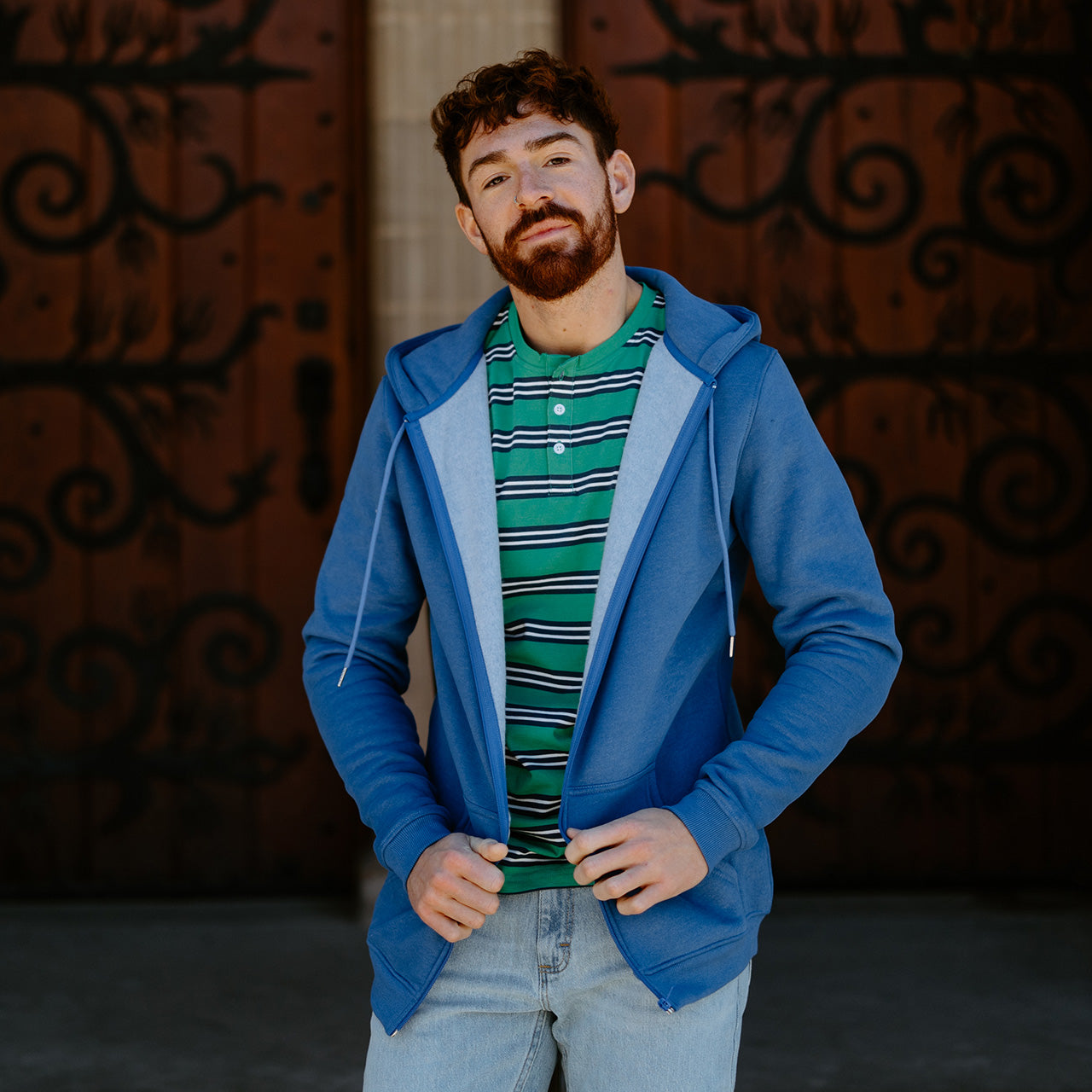 Midweight Fleece Full Zip Hoodie - Blue