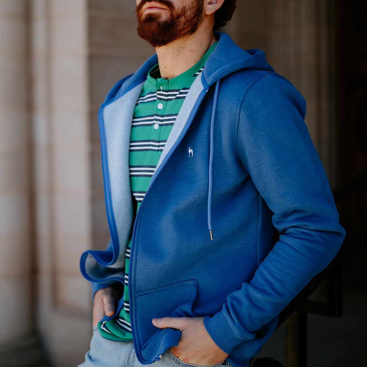 Midweight Fleece Full Zip Hoodie - Blue