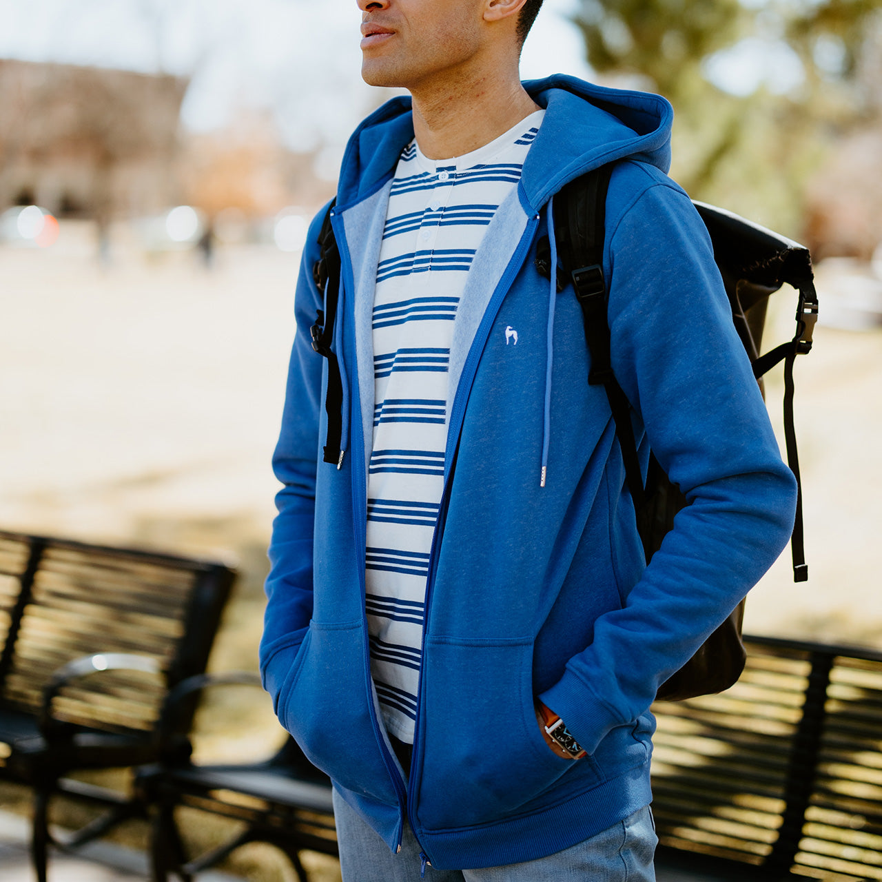 Midweight Fleece Full Zip Hoodie - Blue
