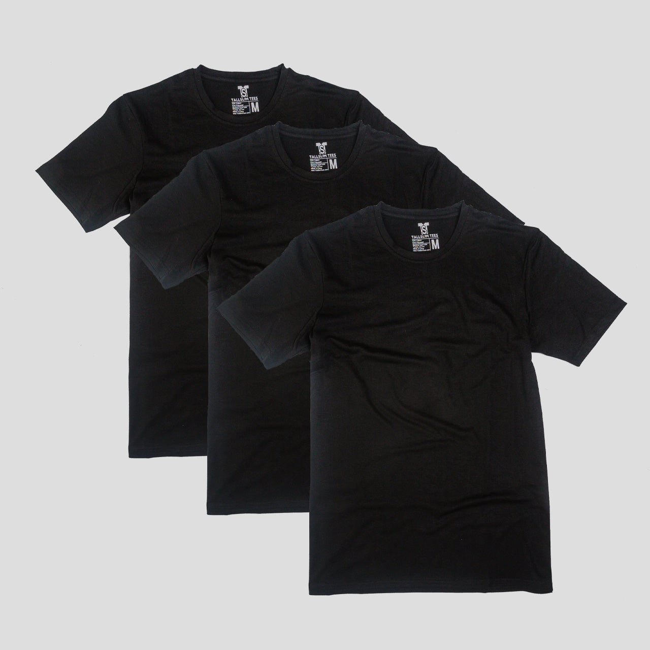 3 Pack - Black Crew Neck Shirt for Tall Slim Men