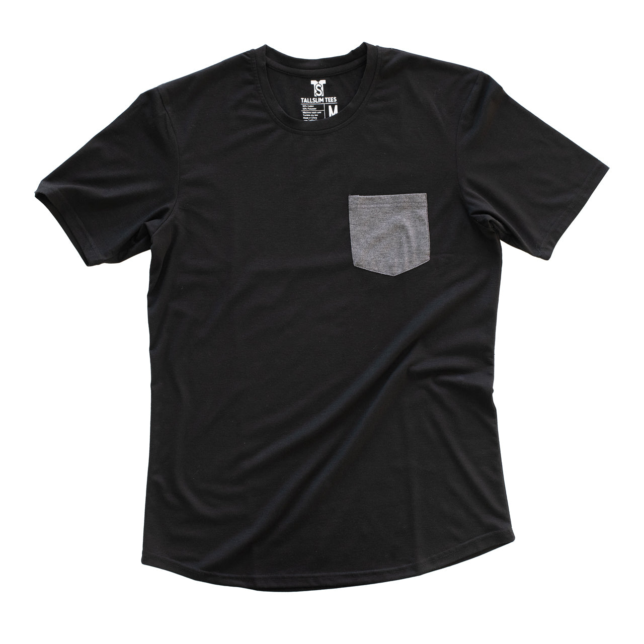 Black Pocket Tee for Tall Slim Men