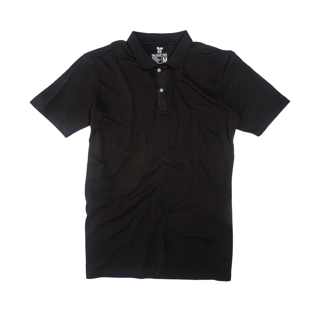 Black Pique Polo Shirt For Tall Slim Men