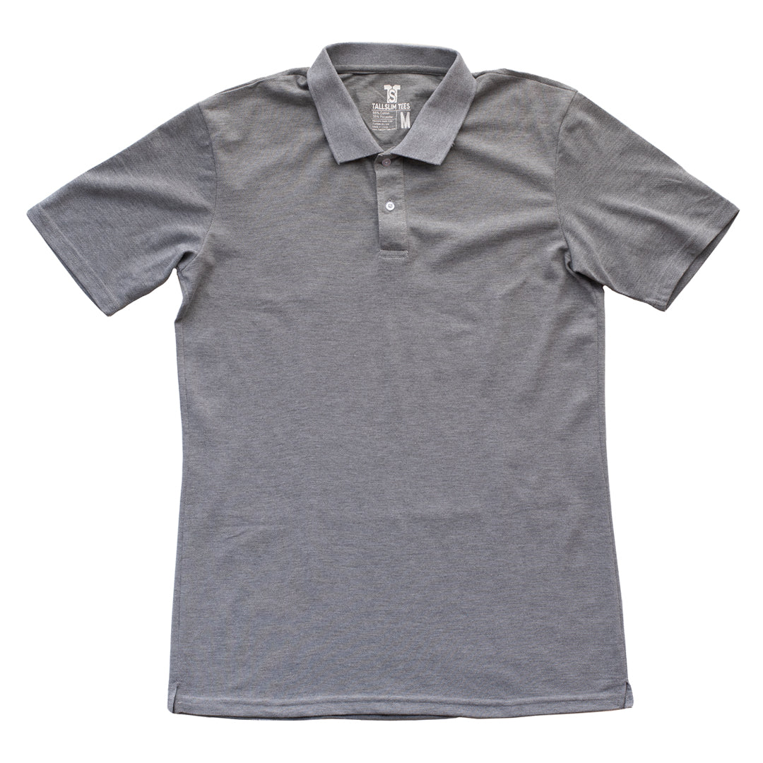 Gray Pique Polo Shirt For Tall Slim Men