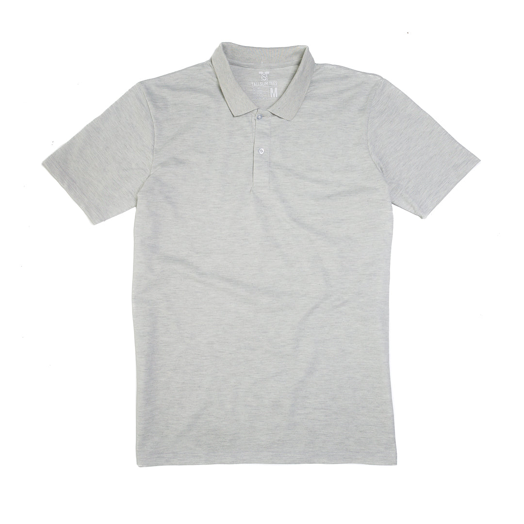 Light Gray Pique Polo Shirt For Tall Slim Men