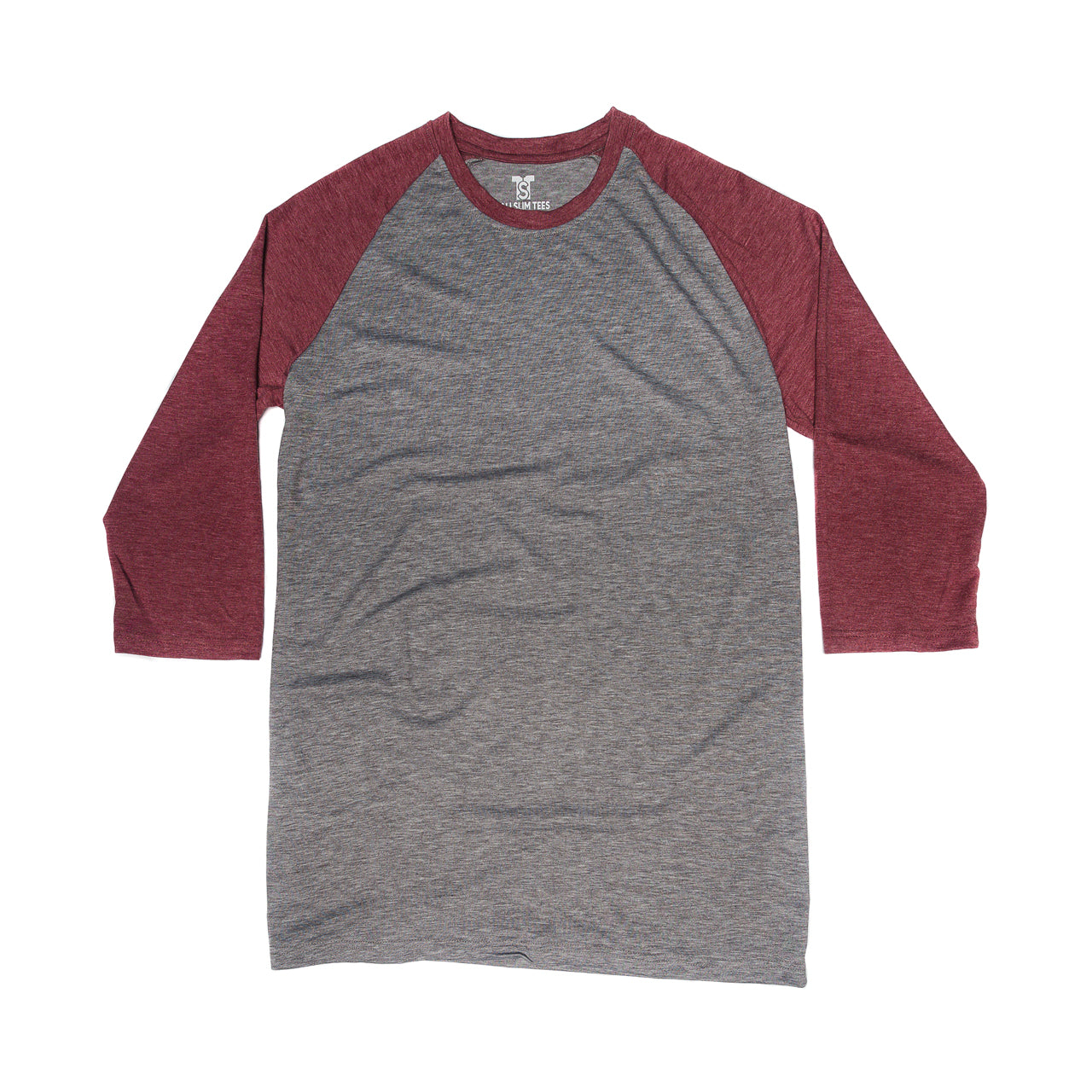 Gray and Red Raglan 3/4 Sleeve Shirt For Tall Slim Men