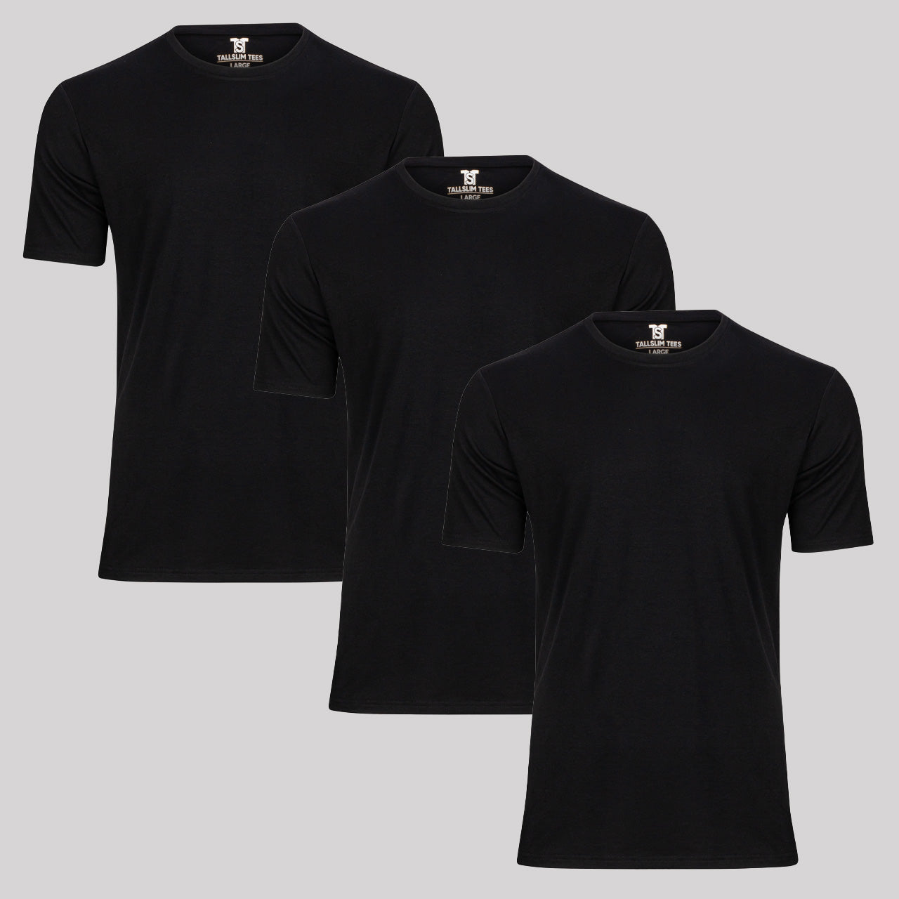 3Pack Black Crew Neck Shirt for Tall Slim Men