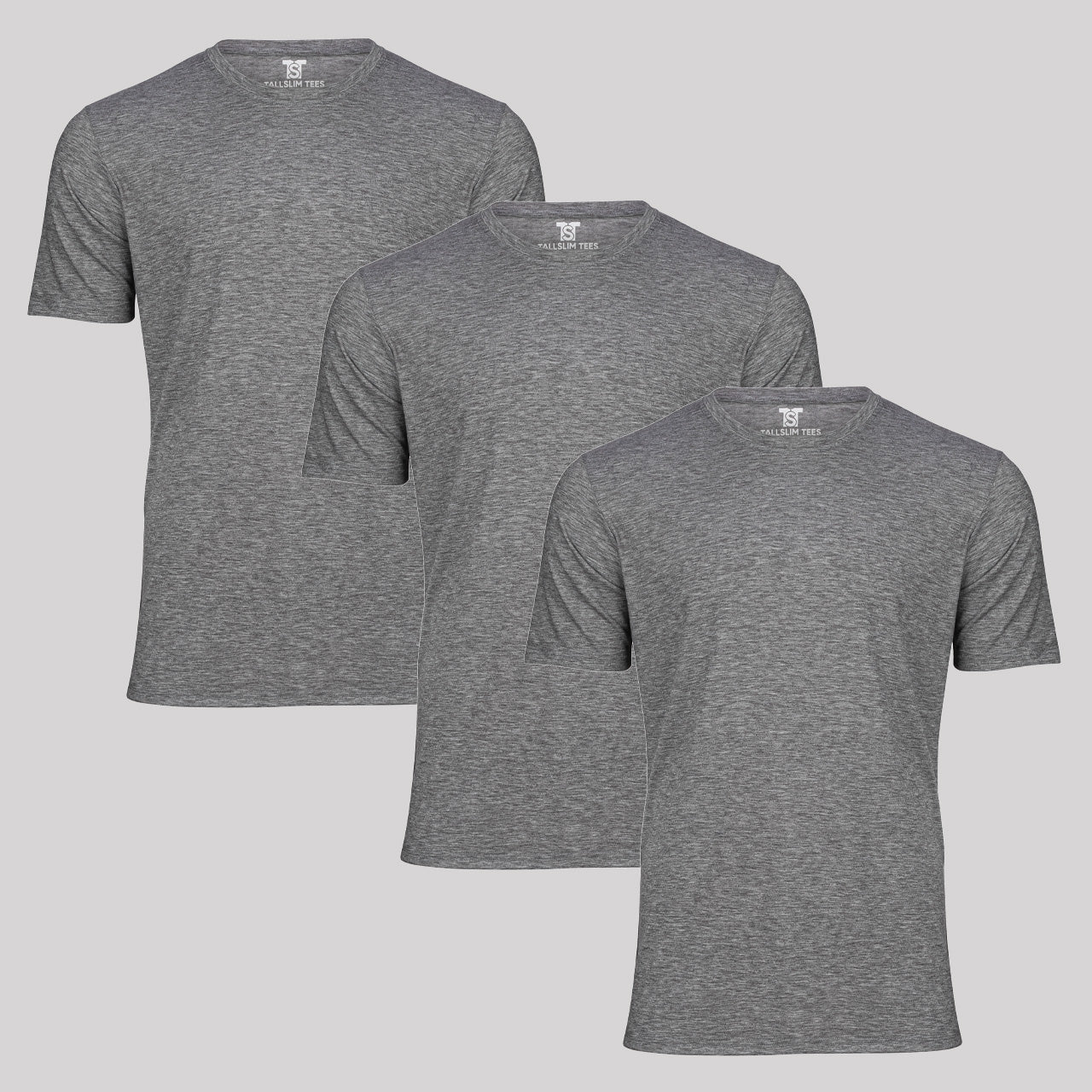 3Pack Light Gray Crew Neck Shirt for Tall Slim Men