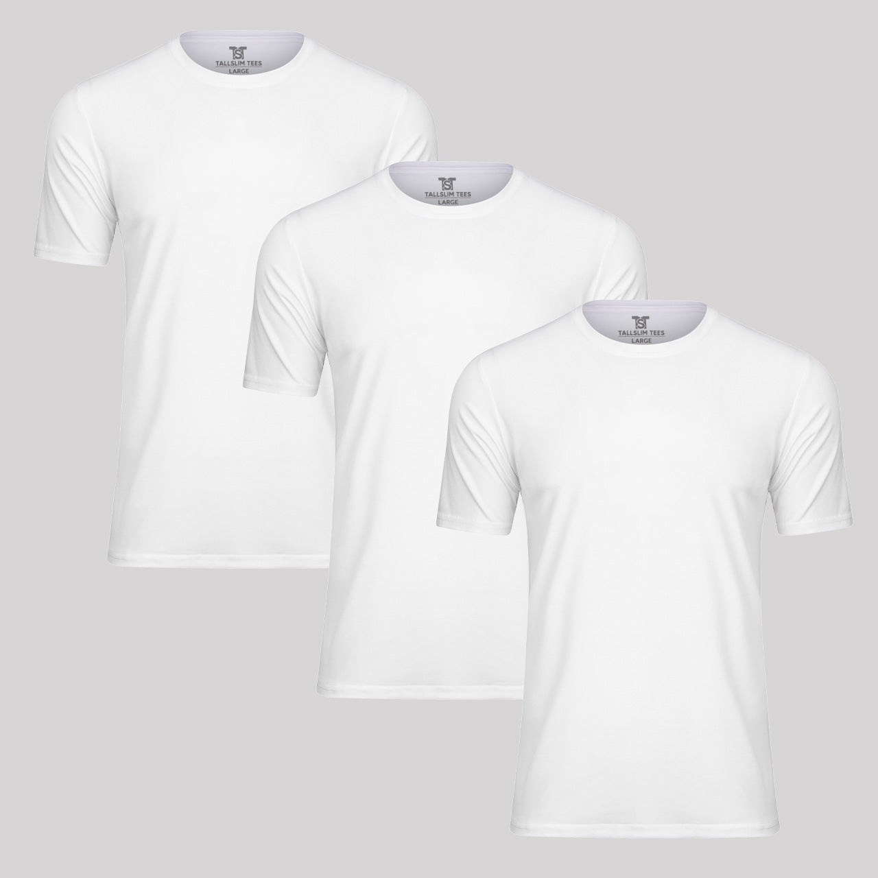 3Pack White Crew Neck Shirt for Tall Slim Men