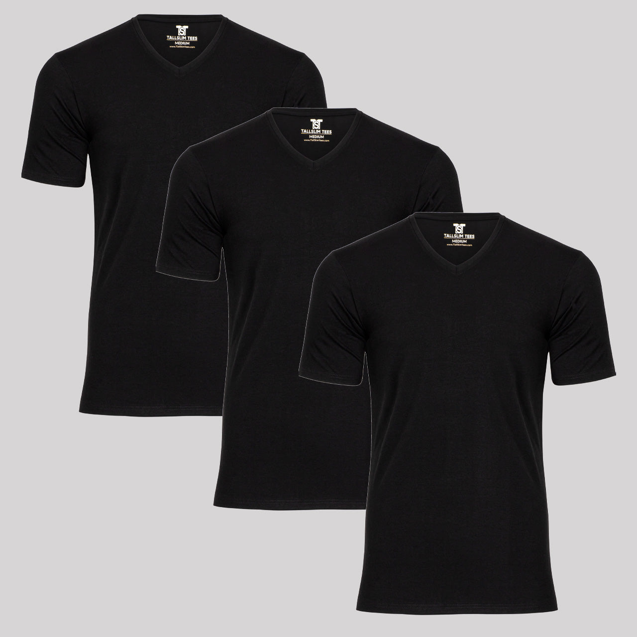 3 Pack - Black V-Neck Shirt for Tall Slim Men