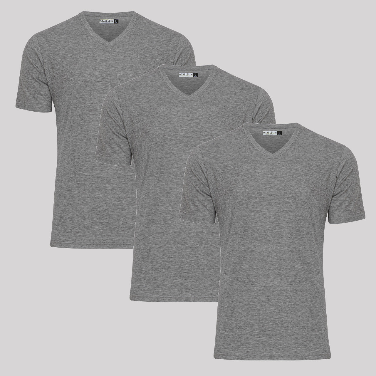 3 Pack - Light Gray V-Neck Shirt for Tall Slim Men