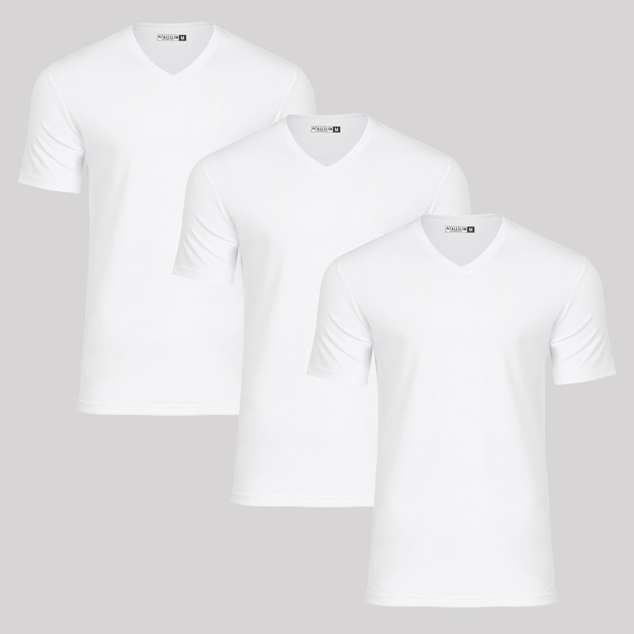 3 Pack - White V-Neck Shirt for Tall Slim Men