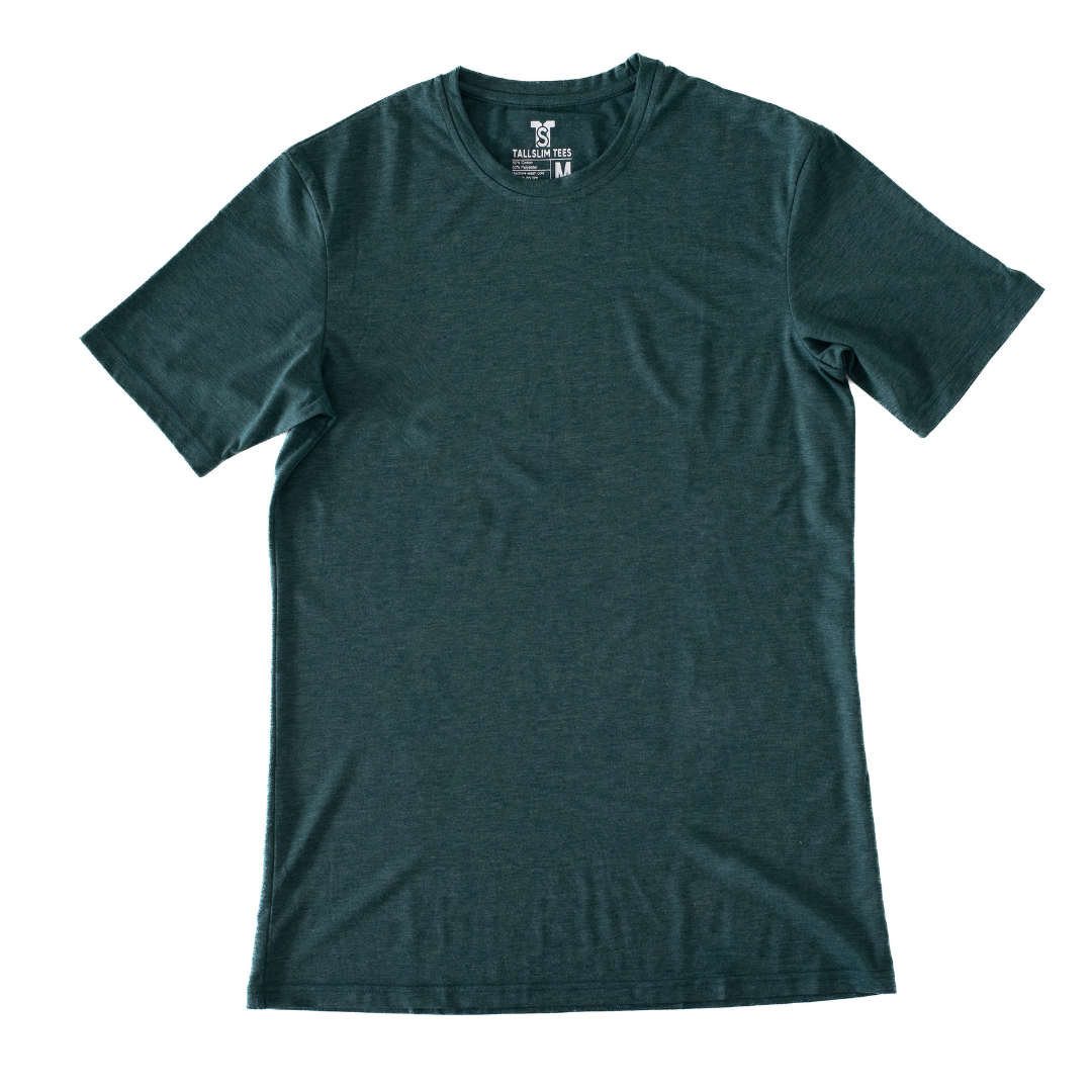 Dark Green Crew Neck Shirt for Tall Slim Men