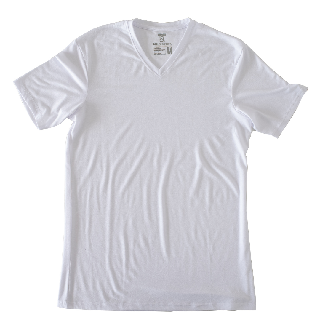 White V-Neck Shirt for Tall Slim Men
