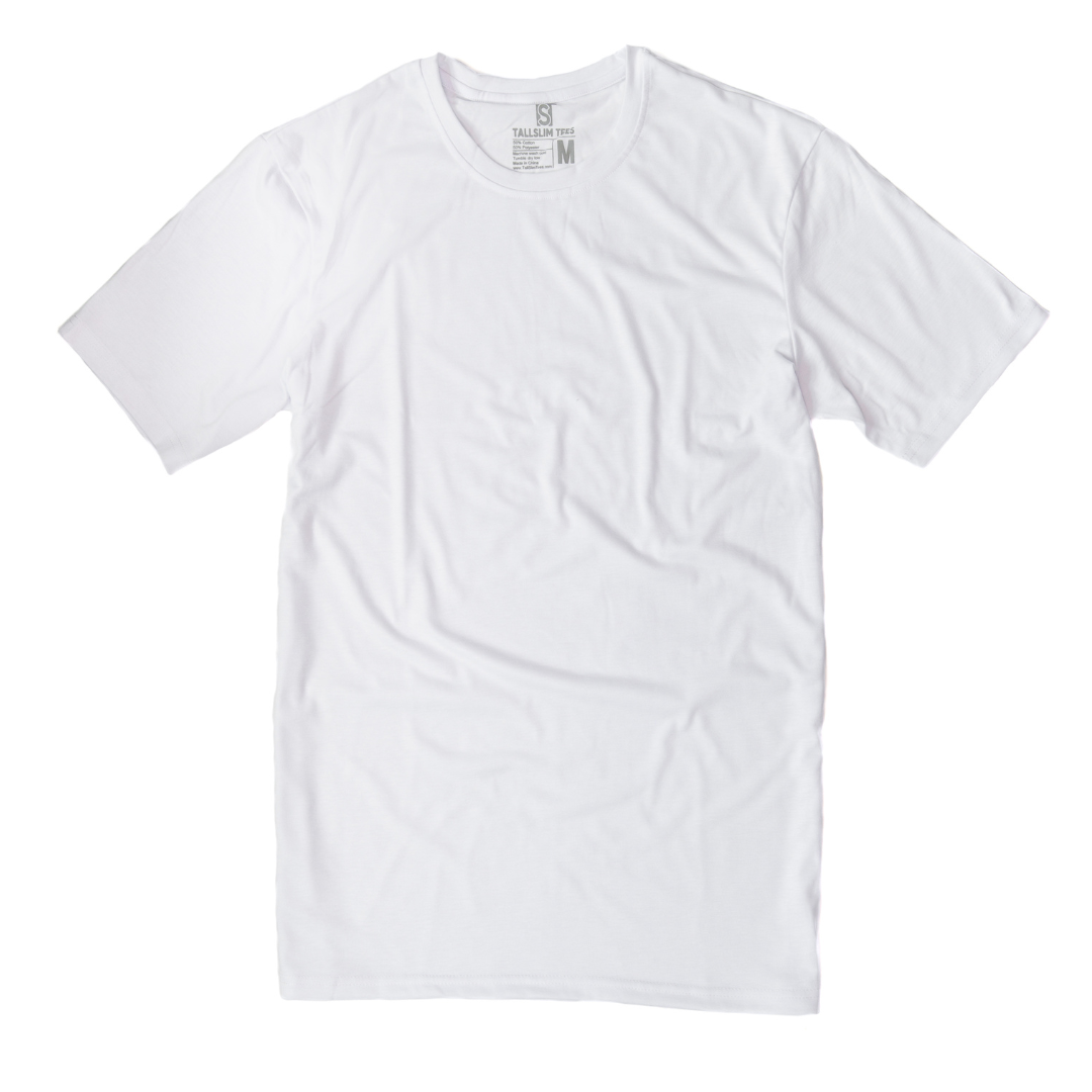 White Crew Neck Shirt for Tall Slim Men