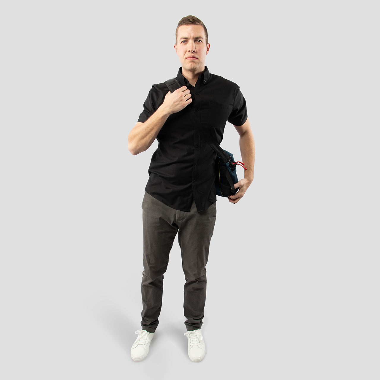 Black Casual Button Up Shirt for Tall Slim Men