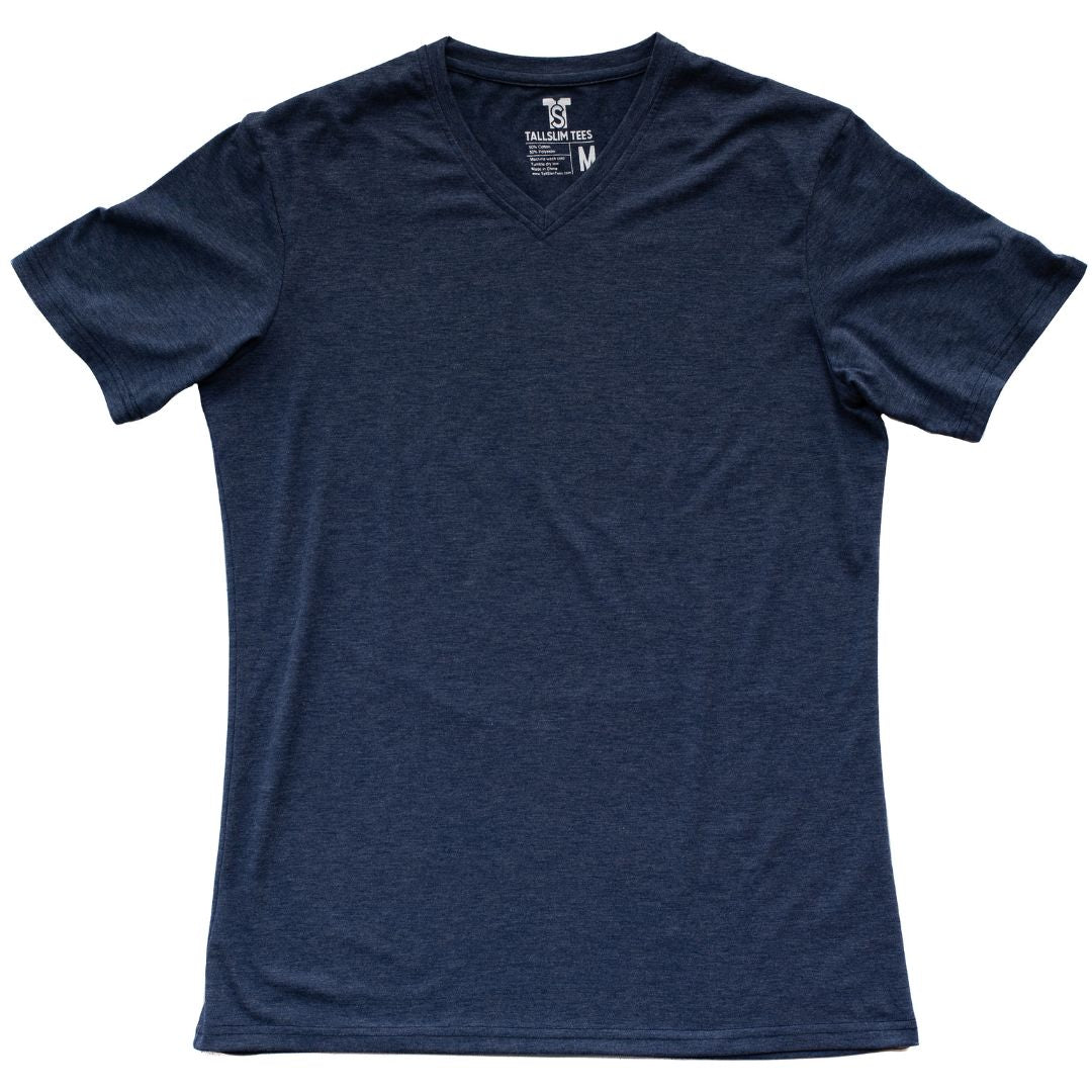Dark Blue V-Neck Shirt for Tall Slim Men
