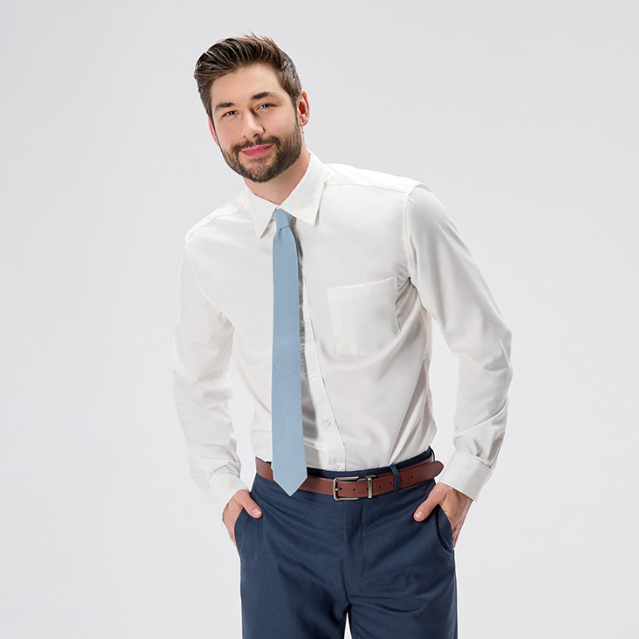 Tall Slim Men's Triblend Easy Care Dress Shirt - Large, Charcoal | Long & Fitted Apparel For Tall & Lean Guys Tall Slim Men's Triblend Easy Care Dress Shirt - Large, Charcoal | Long & Fitted Apparel For Tall & Lean Guys