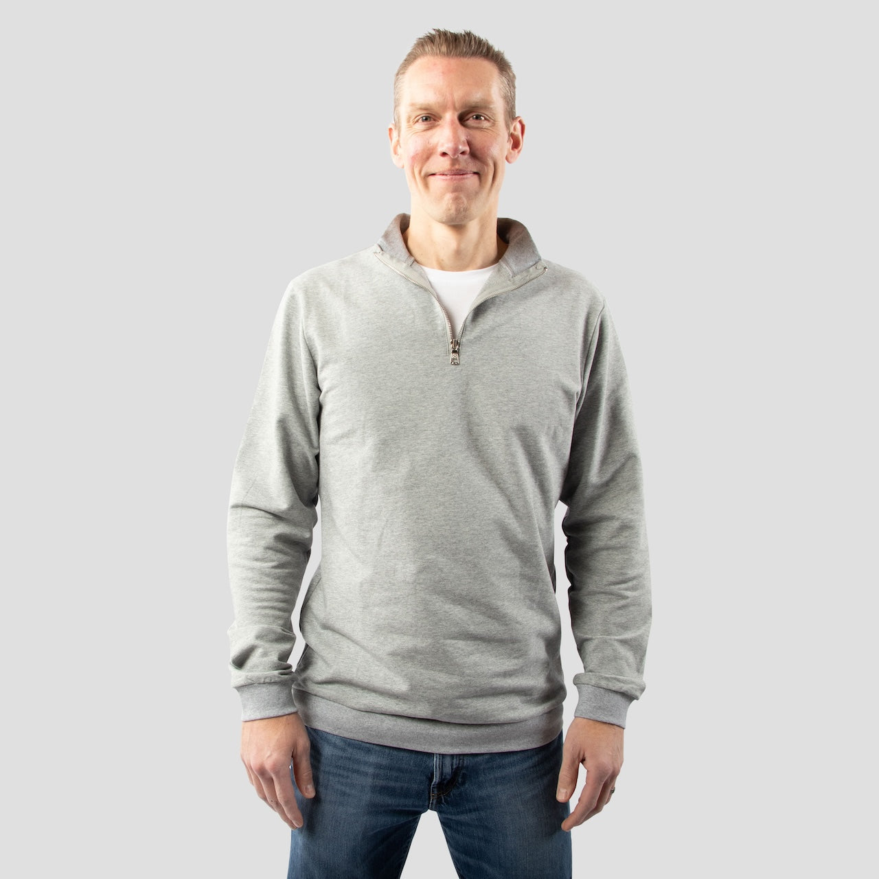 Light Gray Quarter Zip Jacket for Tall Slim Men