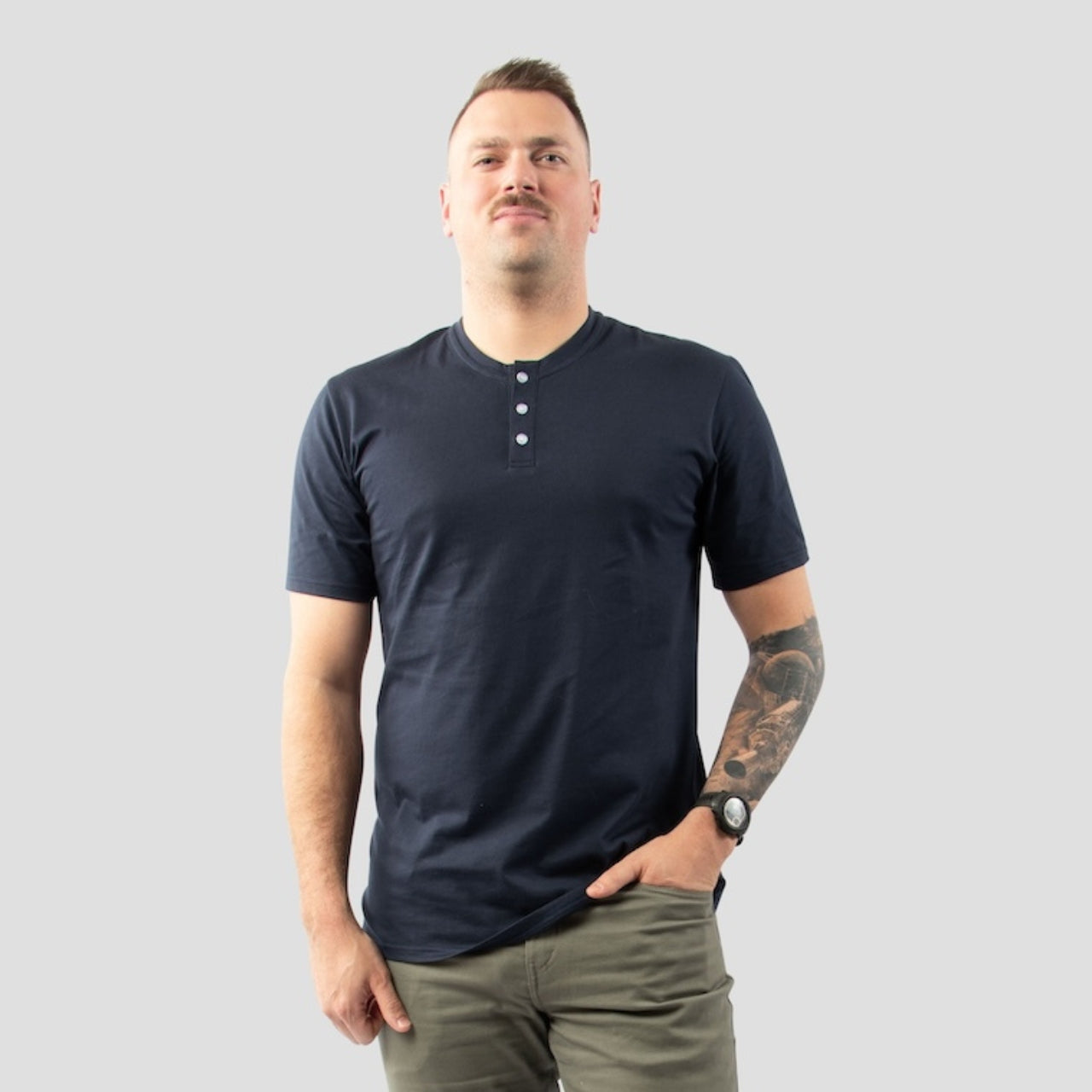 Navy Henley Shirt for Tall Slim Men