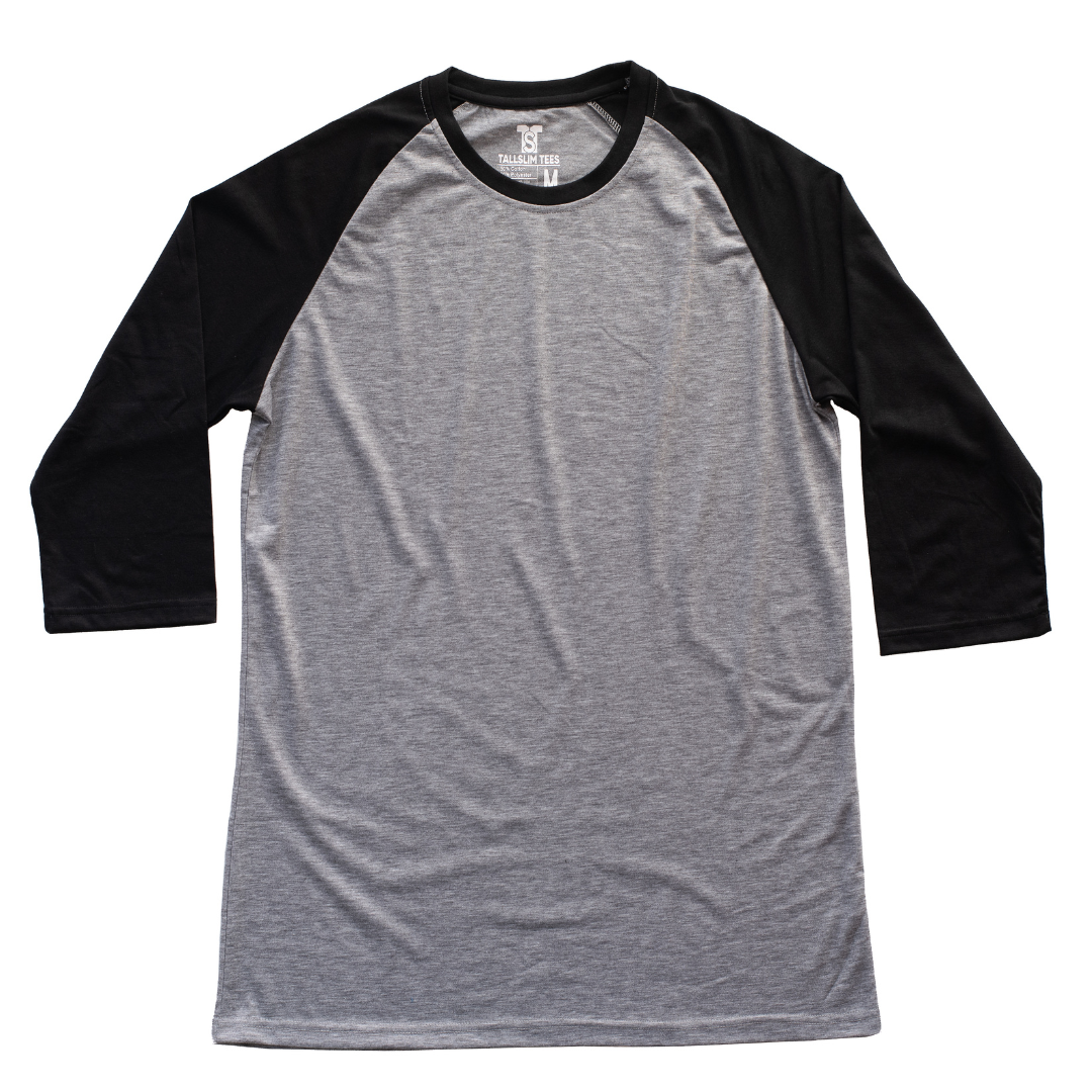 Dark Gray and black Raglan 3/4 Sleeve Shirt For Tall Slim Men
