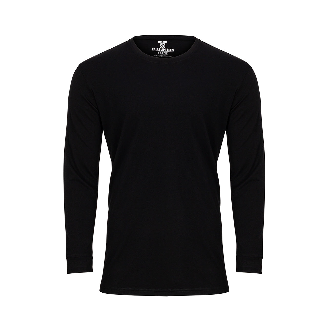 Black Long Sleeve Crew Neck Shirt for Tall Slim Men