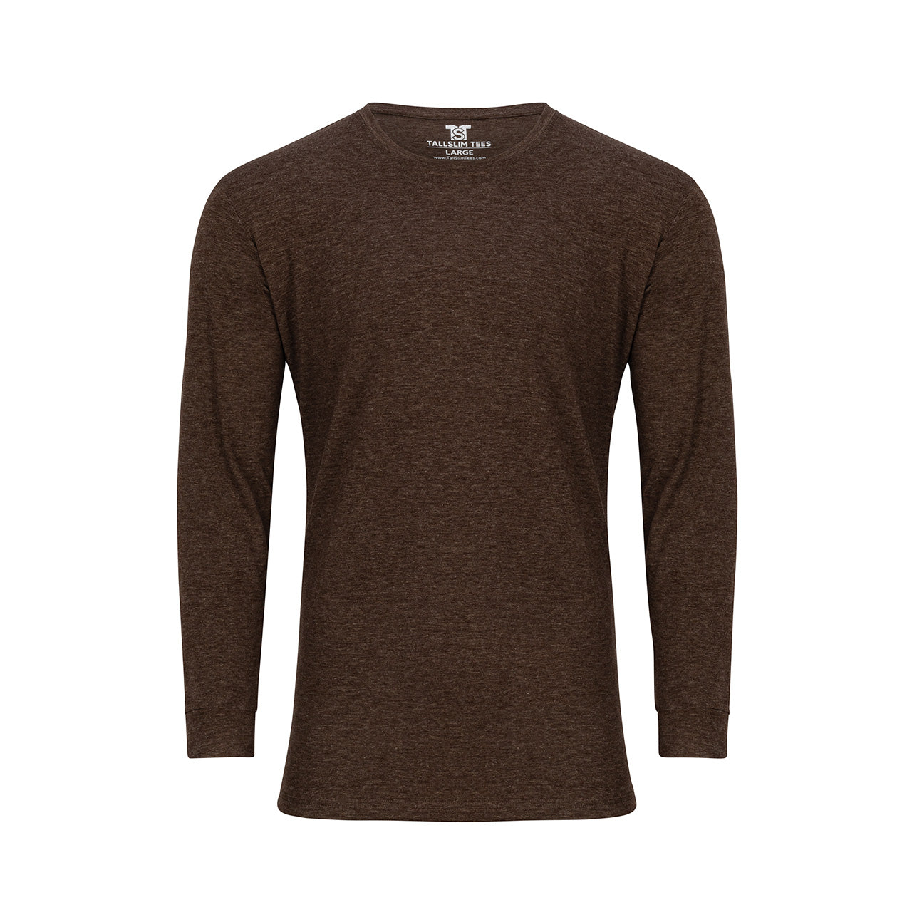 Brown Long Sleeve Crew Neck Shirt for Tall Slim Men