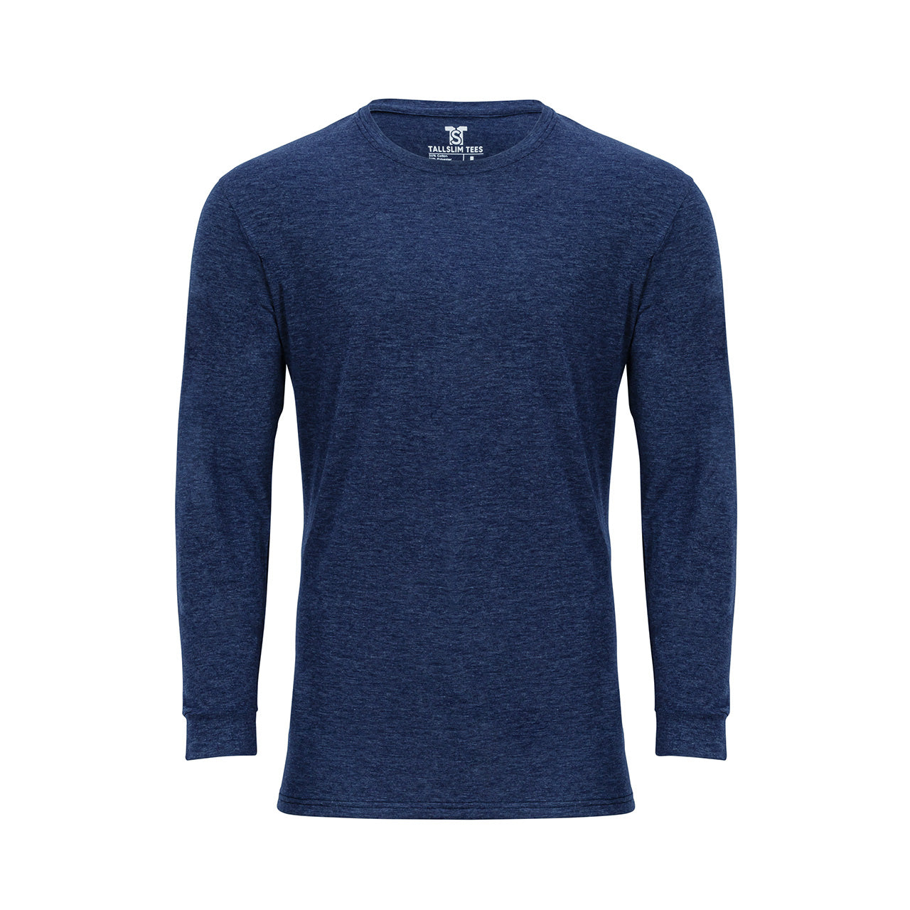 Dark Blue Long Sleeve Crew Neck Shirt for Tall Slim Men