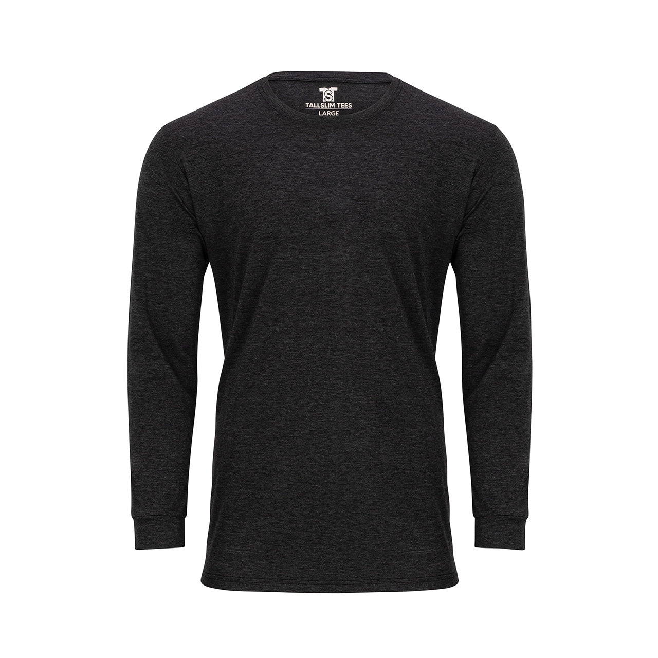 Dark Gray Long Sleeve Crew Neck Shirt for Tall Slim Men