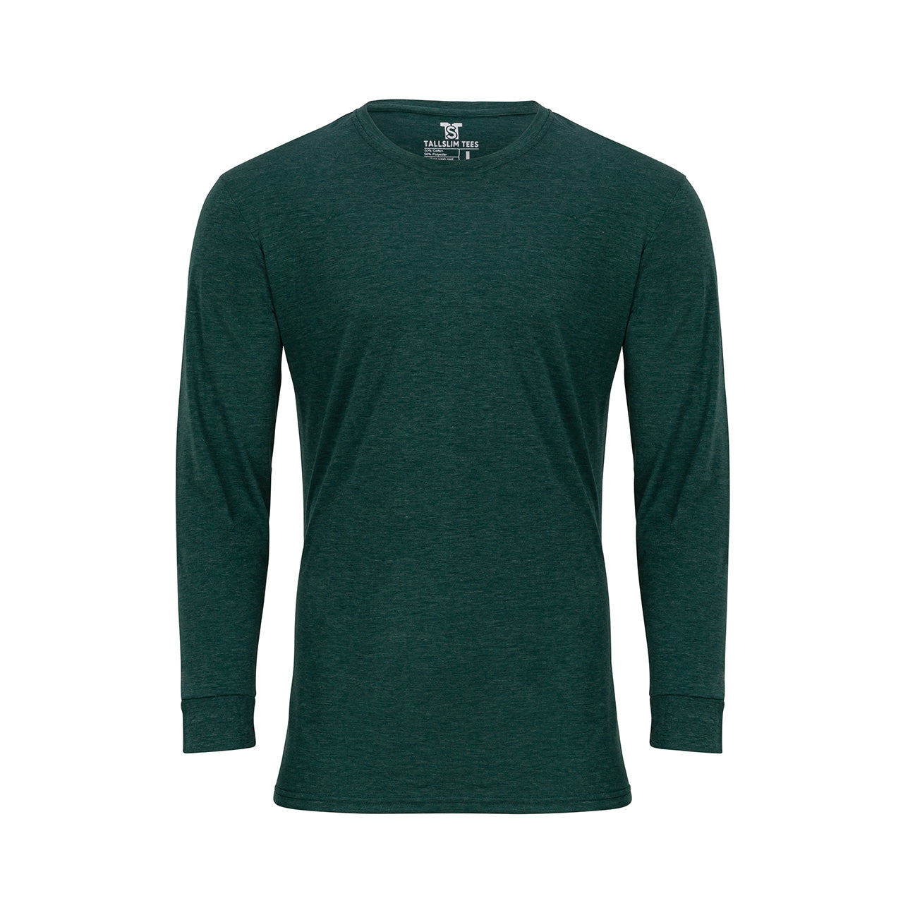 Dark Green Long Sleeve Crew Neck Shirt for Tall Slim Men